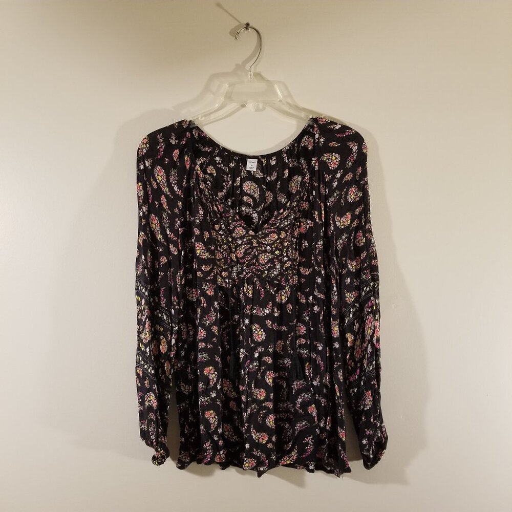 Old Navy Long Sleeve Black Floral Blouse